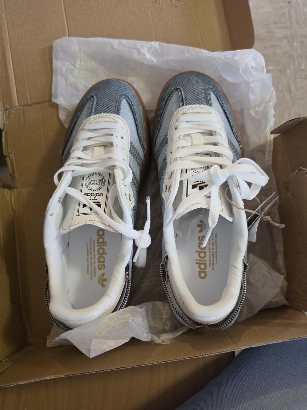 Adidas Women’s Denim Samba-Style Sneakers in Blue and White - Picture 5 of 10